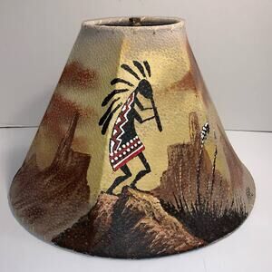 Vintage Artist Signed Hand Painted Leather Kokopelli Southwest 15” Lamp Shade #2